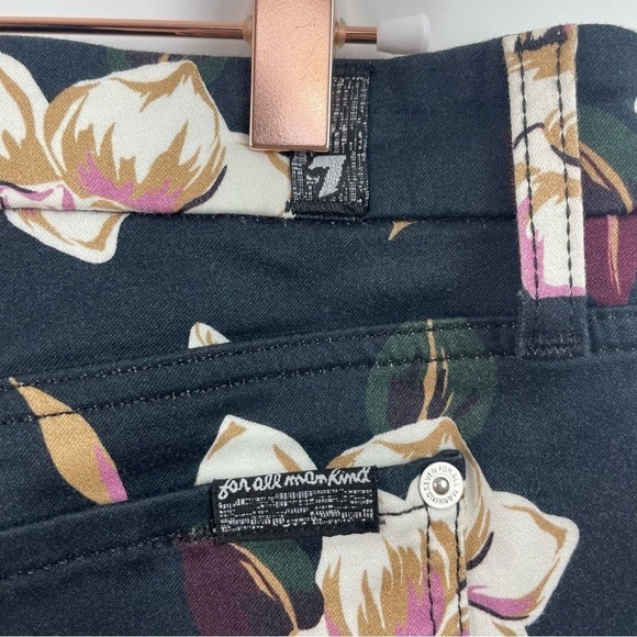 7‎ For All Mankind Skinny Black Floral Print Jeans Mid-Rise Size 29 - Picture 11 of 14